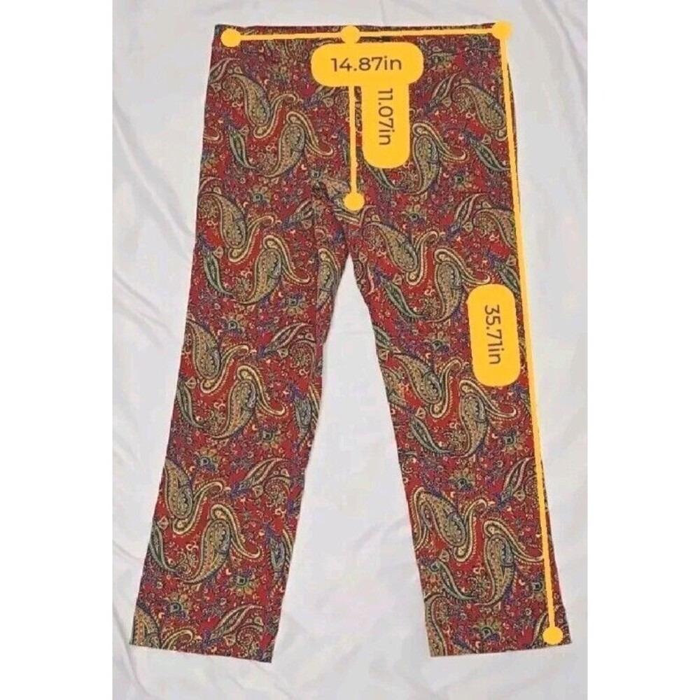 Lauren Ralph Lauren Pants Women Size 8 Paisley Pattern Deep Red - Picture 5 of 8